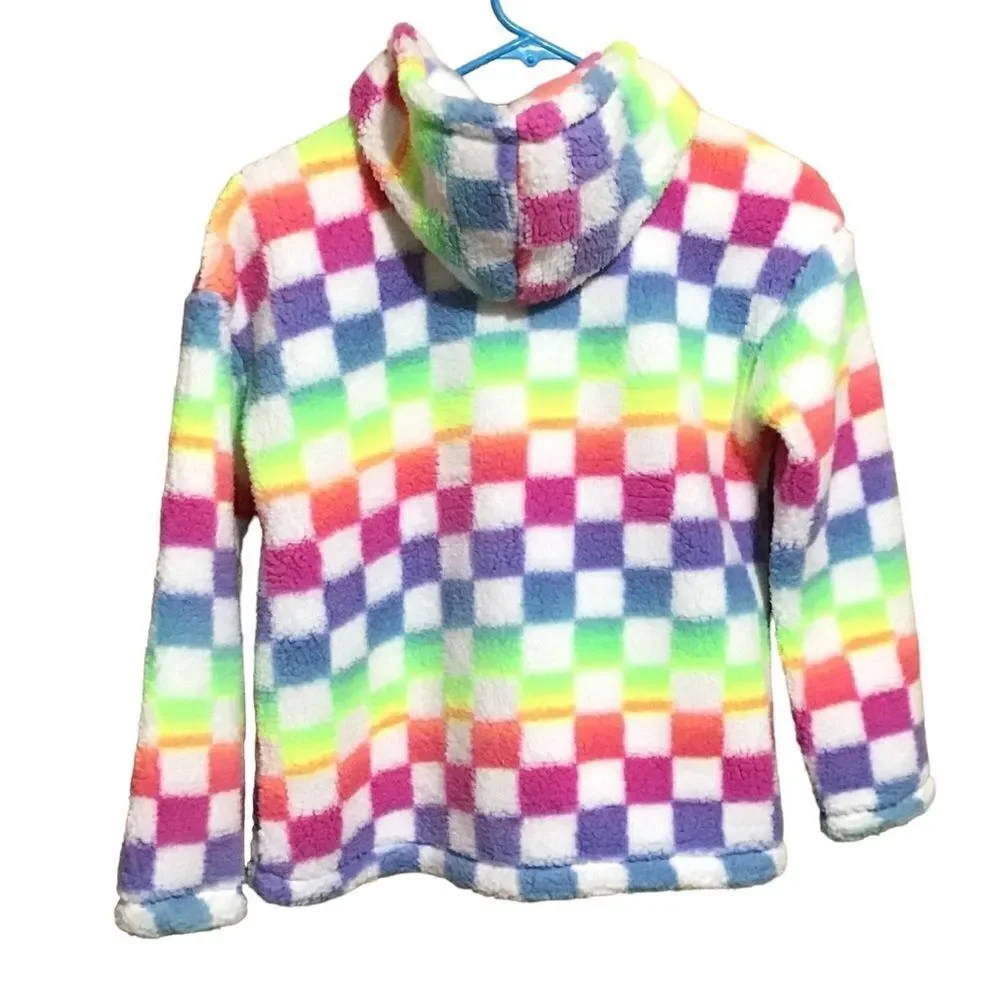 The Children's Place Multi-Colored Checkered Fuzzy Hoodie L 10/12